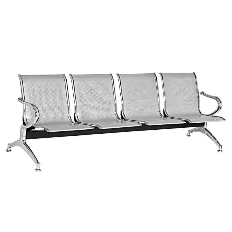 TANDEM DE 4 PUESTOS ACERO GRIS Y CROMO RECEPCION ESPERA