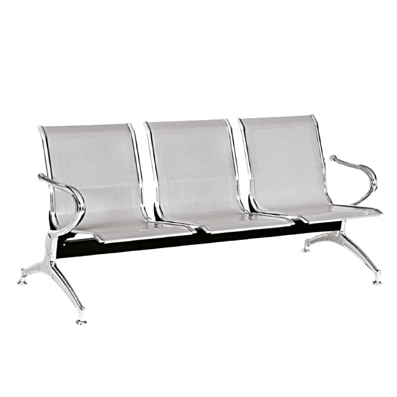 TANDEM DE 3 PUESTOS ACERO GRIS Y CROMO PARA RECEPCIÓN O SALA DE ESPERA