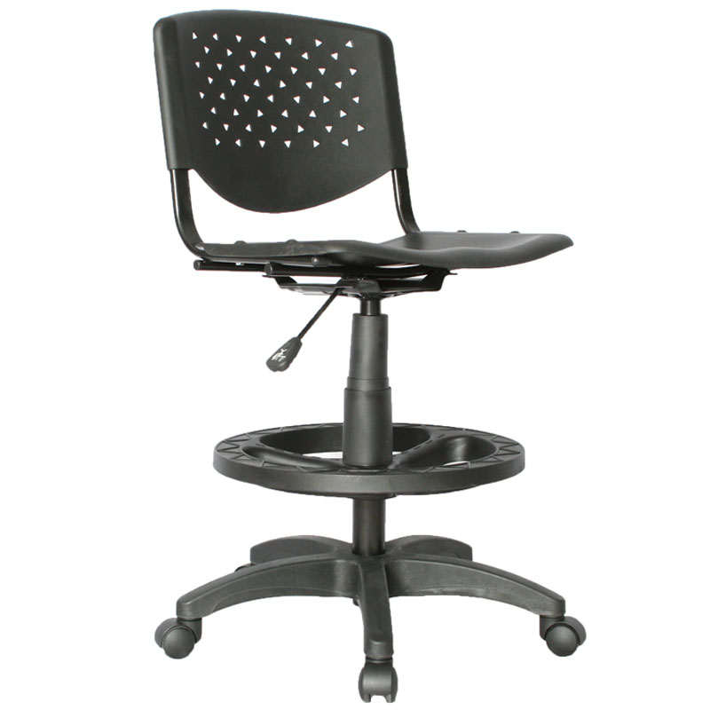 SILLA RISMA DE OFICINA TIPO CAJERO EN PLÁSTICO NEGRO ALTURA REGULABLE Y ARO EN NYLON