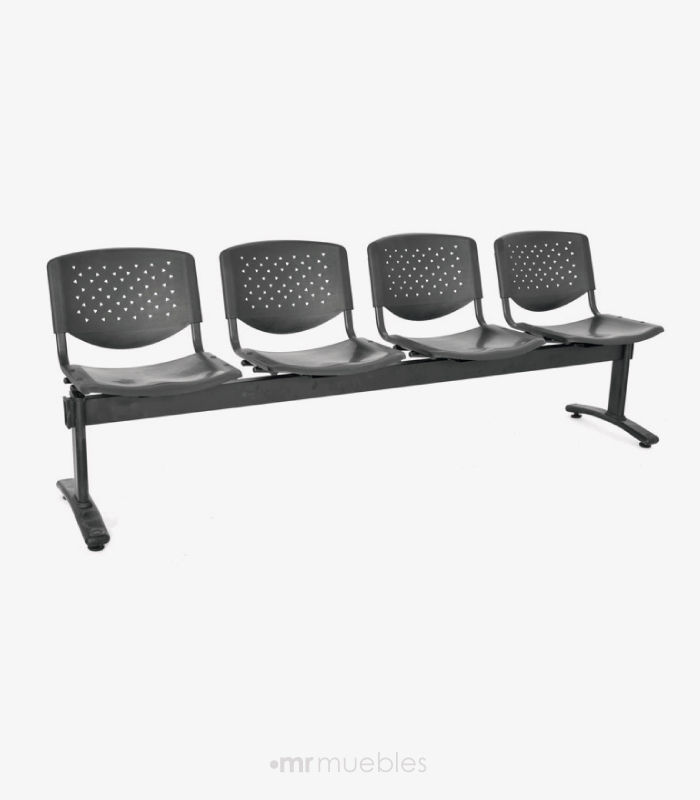 SILLA TANDEM DE 4 PUESTOS SALA DE ESPERA EN COLOR NEGRO Y ESTRUCTURA EN CROMO