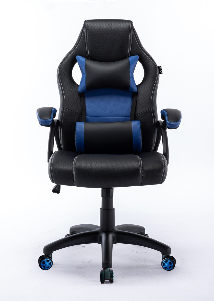 SILLA SENCILLA GAMER ERGONÓMICA AZUL CÓMODA EN CUERO SINTÉTICO Y BRAZOS FIJOS
