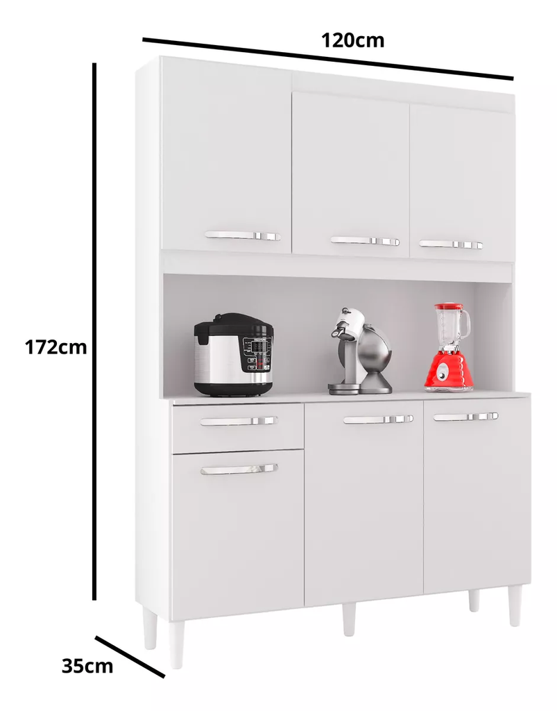 ALACENA CARINE 6 PUERTAS BLANCO MDP 1 CAJON 172 CM X 120CM