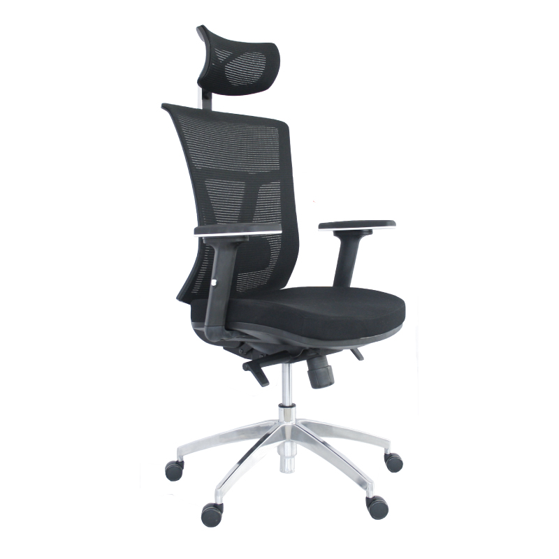 SILLA GERENCIAL OSAKA BASE ALUMINIO MALLA SINCRO SLIDER BRAZO 3D PAÑO NEGRO