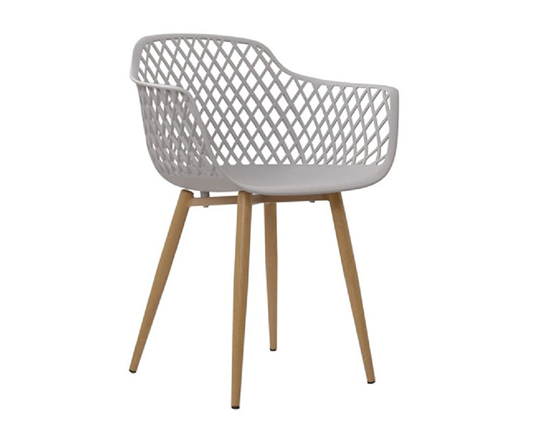SILLA RESTAURANTE TORNEADA DE MALLA POLIPROPILENO GRIS 4 PATAS MADERA