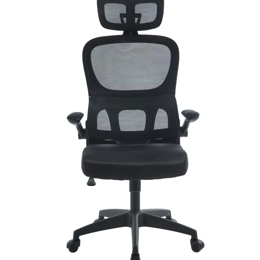SILLA ERGONOMICA ERGOMAX MALLA BRAZOS ABATIBLES NEGRA CABECERO BASE NYLON