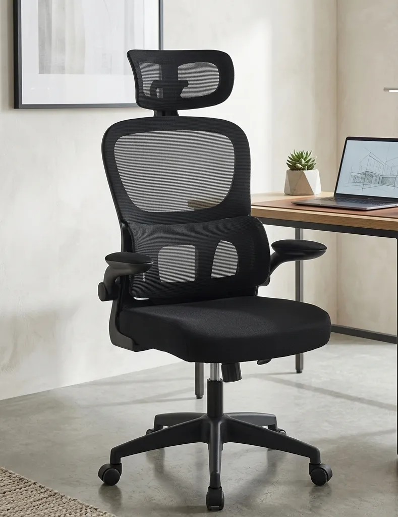 SILLA ERGONOMICA ERGOTECH MALLA BRAZOS ABATIBLES NEGRA CABECERO BASE NYLON