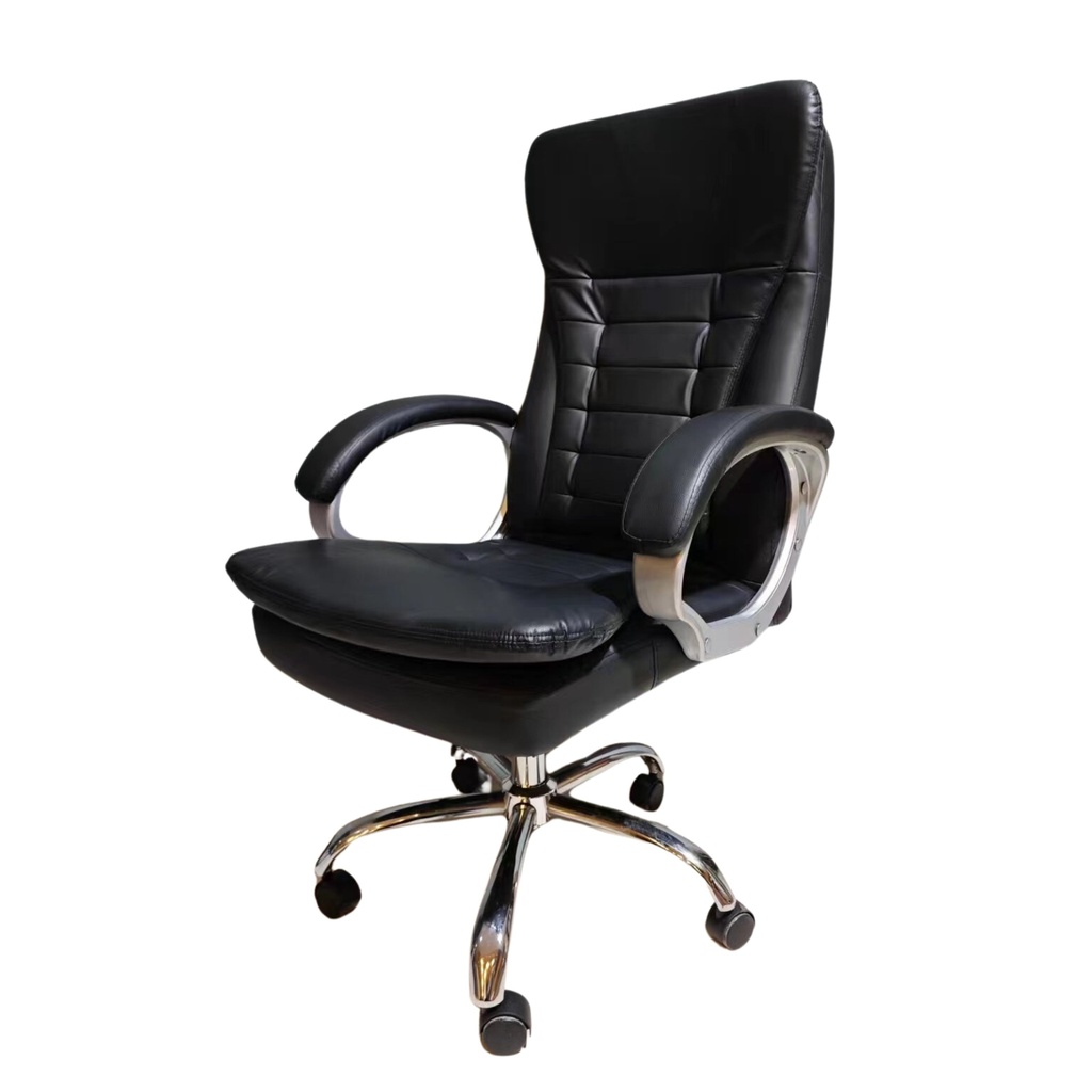 SILLA GERENCIAL ERGONOMICA DE CUERINA NEGRA ERGONOMICA BRAZOS FIJOS BASE METALICA