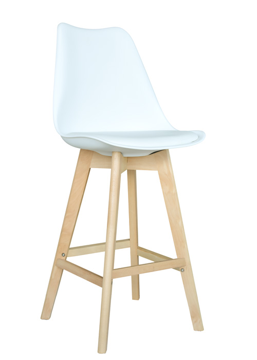 SILLA BAR EMA BLANCA ALCOLCHONABLE POLIPROPILENO PATAS MADERA