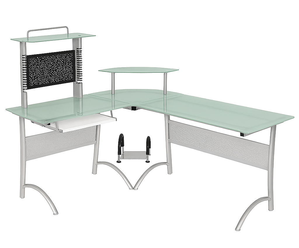 ESCRITORIO GRANDE IGUAZU LARGO 175X150 CM ANCHO 58CM VIDRIO BLANCO 8MM