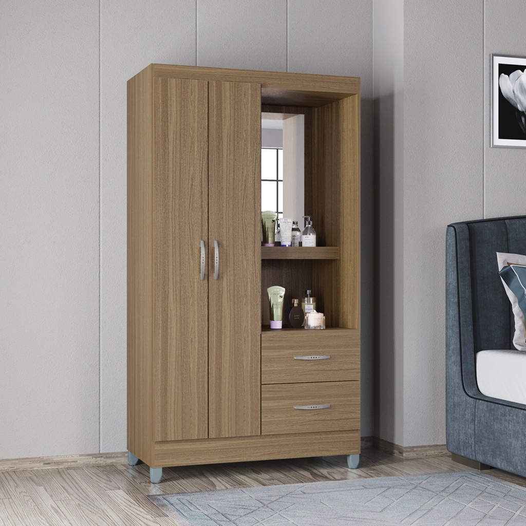 CLOSET ARMARIO 2 PUERTAS CORDOBA CASTAÑO CAFE MDP 180CM X 99CM