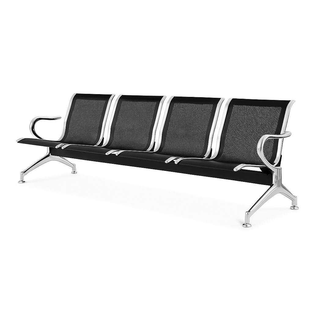 TANDEM DE 4 PUESTOS COCA NEGRA Y BASE CROMADA METALICA