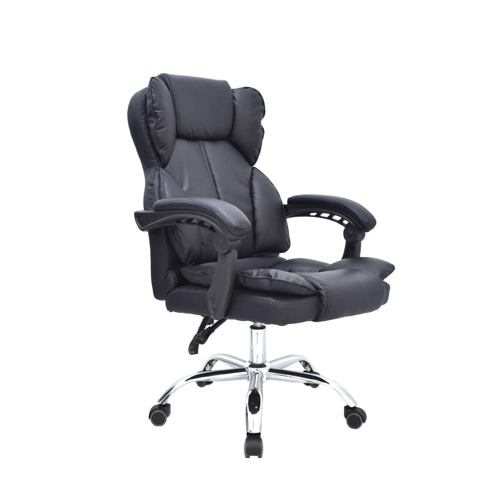 SILLA GERENCIAL CUERINA ALCOLCHONABLE RECLINABLE ESPALDAR NEGRA 2 PERILLAS BASE CROMO DELTA