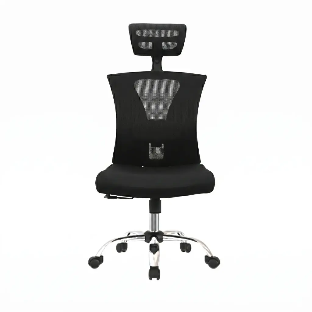 SILLA SHANGHAI / SIN BRAZOS / BASE CROMO / ASIENTO EN PAÑO NEGRO / ESPALDA EN MALLA NEGRA / SIN CABECERO /MECANISMO BASCULANTE