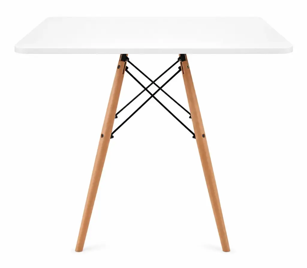MESA EAMES CUADRADA POLIPROPILENO 80CM PATAS DE MADERA ESTRUCTURA METALICA