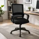 SILLA ERGONOMICA MALLA NEGRA BASE NYLON BRAZO FIJO SIN CABECERO DOMUS
