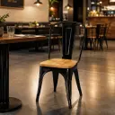 SILLA RESTAURANTE COMEDOR METALICA TOLIX CON ASIENTO MADERA EXTERIOR 