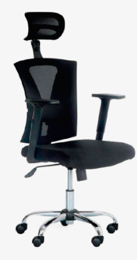 [003-0797+003-0820] SILLA SHANGHAI BRAZOS GRADUABLE / BASE CROMO / ASIENTO EN PAÑO NEGRO/ ESPALDA EN MALLA NEGRA / CON CABECERO