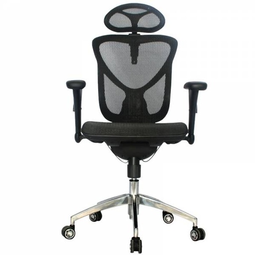 [003-0882+003-1137] SILLA LONDRES BRAZOS GRADUABLE / BASE ALUMINIO / ESPALDAR Y ASIENTO EN MALLA NEGRA / CON CABECERO