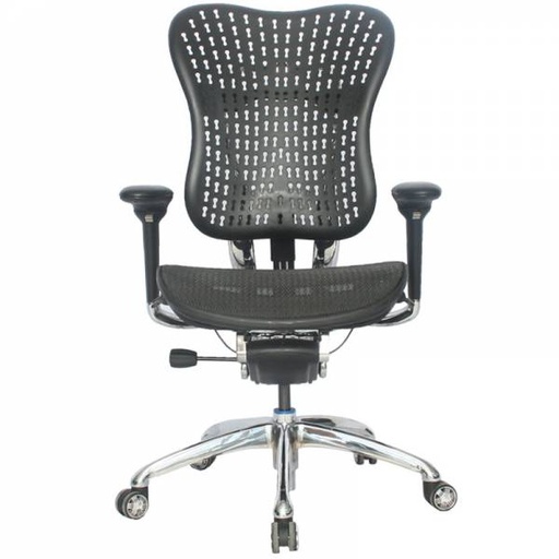 [003-0879] SILLA TOKIO MARCO NEGRO / BRAZOS GRADUABLE / BASE CROMO / ASIENTO EN MALLA NEGRA / ESPALDA PLASTICA