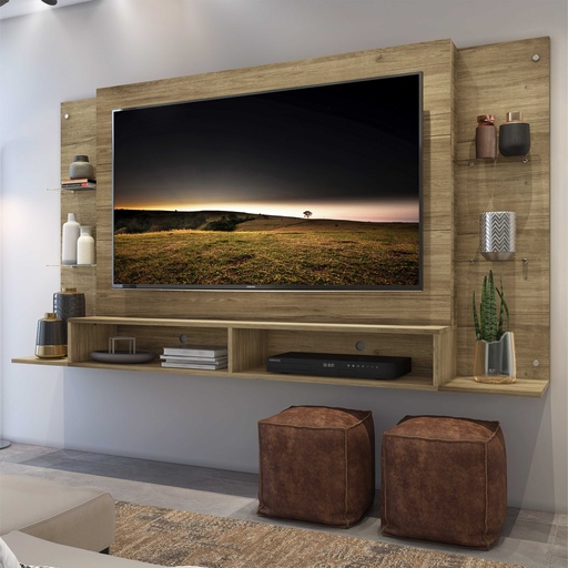 [151066] PANEL BRAGA 60 PULGADAS CON REPISAS VIDRIO RUSTICO 191X105.5 CM