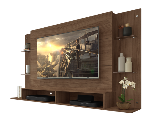 [151065] PANEL BRAGA 60` CON REPISAS DE VIDRIO COLOR MADERA 191X 105,5 CM