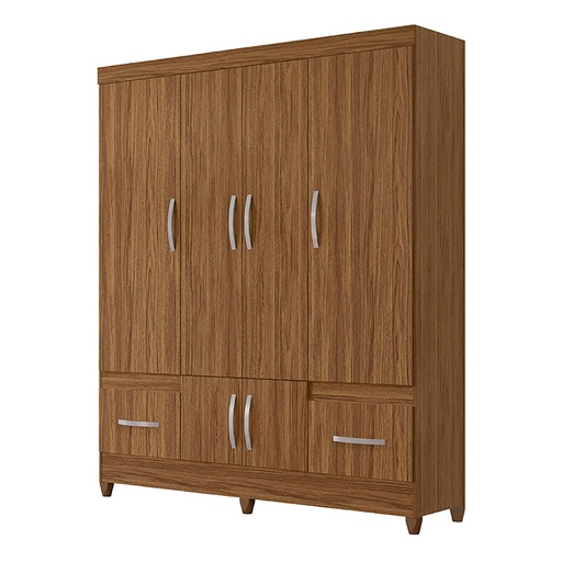 [140000] CLOSET ARMARIO 4 PUERTAS 2 CAJONES CASTAÑO 204 X 165 CM
