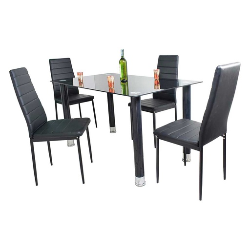 [126000] JUEGO DE COMEDOR DE 4 PUESTOS VIDRIO PATAS METALICAS NEGRO