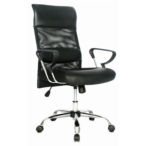 [3-743] SILLA LIBERIA CUERINA BRAZOS FIJOS BASE CROMADA ERGONOMICA
