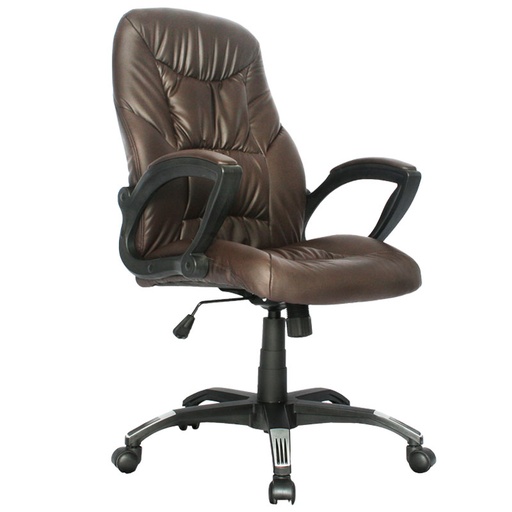 [3-1002] SILLA PARMA BASE NYLON / ASIENTO Y ESPALDA EN CUERO SINTETICO CAFÉ