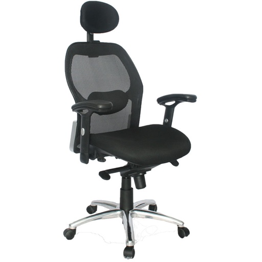 [003-0740/003-0799] SILLA MONACO LUJO BRAZOS GRADUABLE / BASE ALUMINIO /CON CABECERO /ESPALDA EN MALLA / ASIENTO TAPIZADO EN PAÑO NEGRO