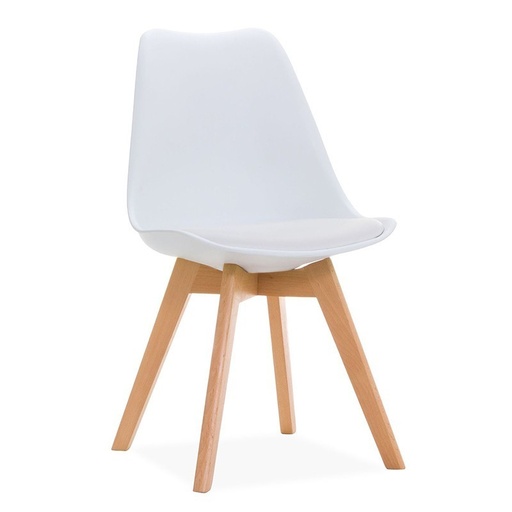 [120078] SILLA DE RESTAURANTE TULIPAN BLANCA ALCOLCHONABLE PATAS MADERA