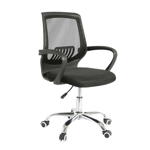 [102010] SILLA DE MALLA NEGRA OPERA SIN CABCERO CROMO BRAZOS FIJOS ERGONOMICA