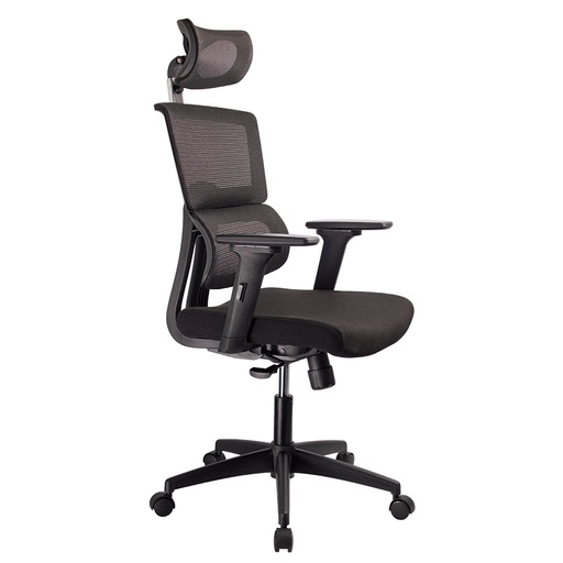 [003-0955+003-0956] SILLA AUSTRALIA MECANISMO BASCULANTE / BASE NYLON / BRAZO GRADUABLE EN ALTURA / ASIENTO EN PAÑO NEGRO / ESPALDA EN MALLA NEGRA/ CON CABECERO
