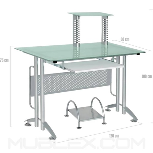 [003-3719] ESCRITORIO DE VIDRIO SANDBLASTING TEMPLADO 8 MM / 120 X 60 CM