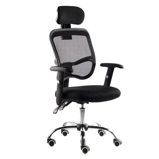 [JYX-0158B] SILLA ERGONOMICA POLO BRAZOS GRADUABLES RECLINABLE MALLA NEGRA CON CABECERO