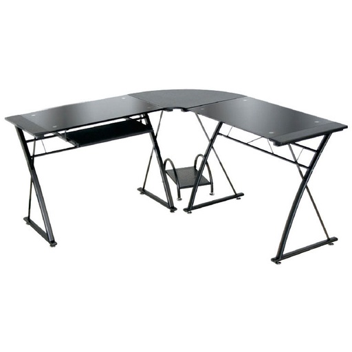 [003-3703] ESCRITORIO SAHARA EN L VIDRIO TEMPLADO NEGRO DE 8 MM / 150 X 150 X 58 CM