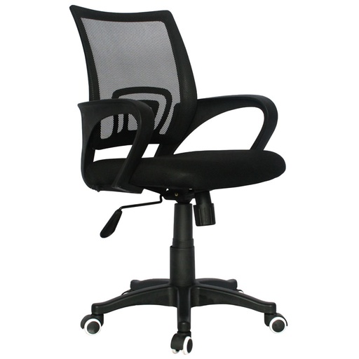 [003-0710] SILLA ATLANTA ERGONOMICA / BRAZO FIJO / ASIENTO EN PAÑO NEGRO / ESPALDA EN MALLA NEGRA / MECANISMO GRADUABLE EN ALTURA / BASE NYLON