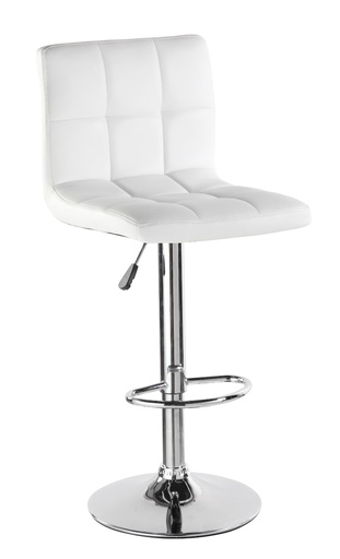 [100052] SILLA BAR ALTA BASE CROMO CUERINA BLANCA AJUSTABLE TIPO L ASIENTO