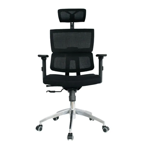 [003-0953+003-0956] SILLA AUSTRALIA / BASE CROMO / MECANISMO BASCULANTE / BRAZO GRADUABLE EN ALTURA / ASIENTO EN PAÑO NEGRO / ESPALDA EN MALLA NEGRA / CON CABECERO