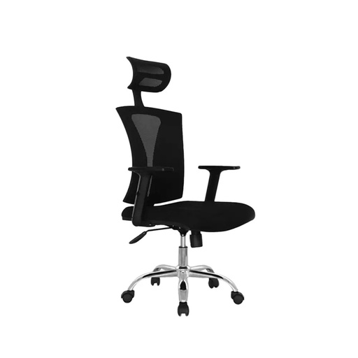 [003-1677+003-0820] SILLA PRAGA BASE CROMO BRAZOS GRADUABLES PAÑO MALLA CON CABECERO
