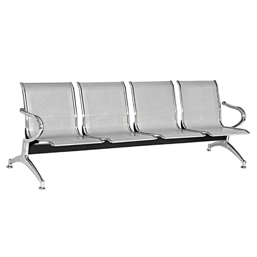 [3-3100] TANDEM DE 4 PUESTOS ACERO GRIS Y CROMO RECEPCION ESPERA