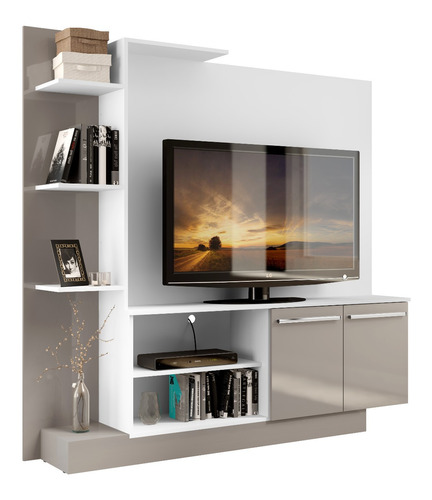 [151069] CENTRO DE ENTRETENIMIENTO COLON PORTO PARA TV DE 55" BLANCO SATINADO CON REPISAS