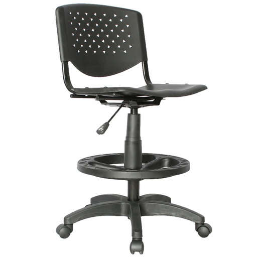 [5-424] SILLA RISMA DE OFICINA TIPO CAJERO EN PLÁSTICO NEGRO ALTURA REGULABLE Y ARO EN NYLON