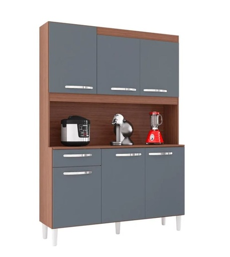 [125022] ALACENA MUEBLE AUXILIAR COCINA CARINE 6 PUERTAS GRIS - CAPUCHINO
