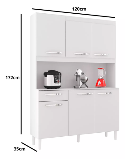 [125056] ALACENA CARINE 6 PUERTAS BLANCO MDP 1 CAJON 172 CM X 120CM