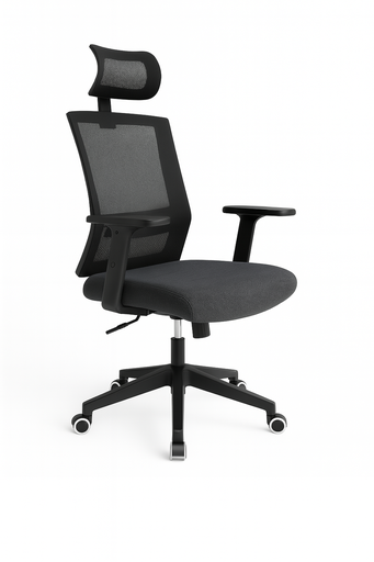 [104855] SILLA OFICINA BRAZOS GRADUABLES DE PAÑO CON CABECERO,BASE NYLON Y NEGRA MASAKI