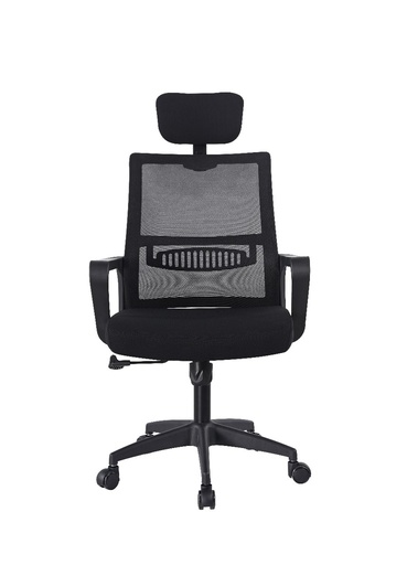 [100170] SILLA DE OFICINA BRAZOS FIJOS SARAVENA BASE NYLON SOPORTE LUMBAR NEGRA MALLA