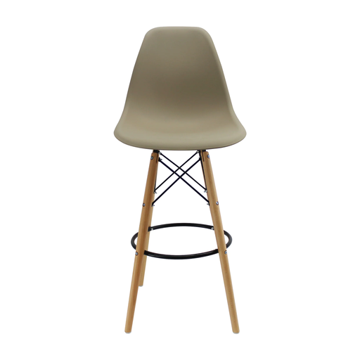 [B341335] SILLA BAR EAMES PATAS DE MADERA BEIGE CON DESCANSAPIES POLIPROPILENO