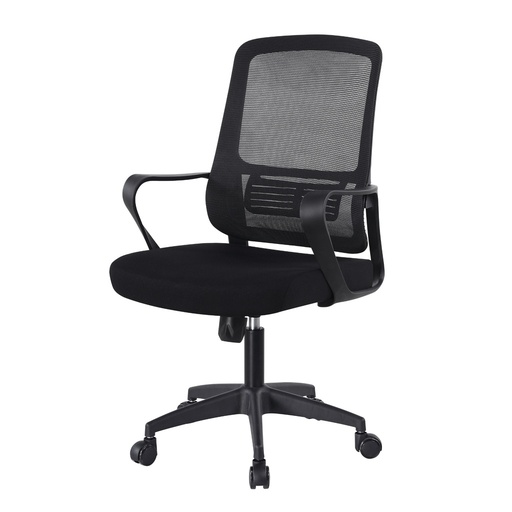 [100173] SILLA EJECUTIVA MALLA PAÑO BASE NYLON SIN CABECERO BRAZO FIJO SOPORTE LUMBAR