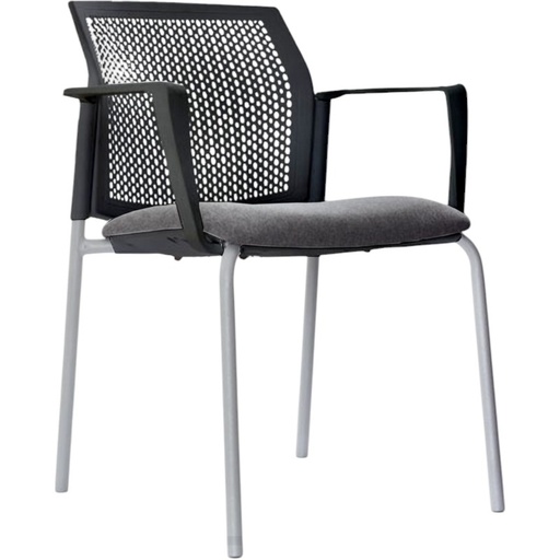 [B310555] SILLA LOGAN ESPALDAR EN MALLA NEGRA ASIENTO TAPIZADO NEGRO PATAS METALICAS